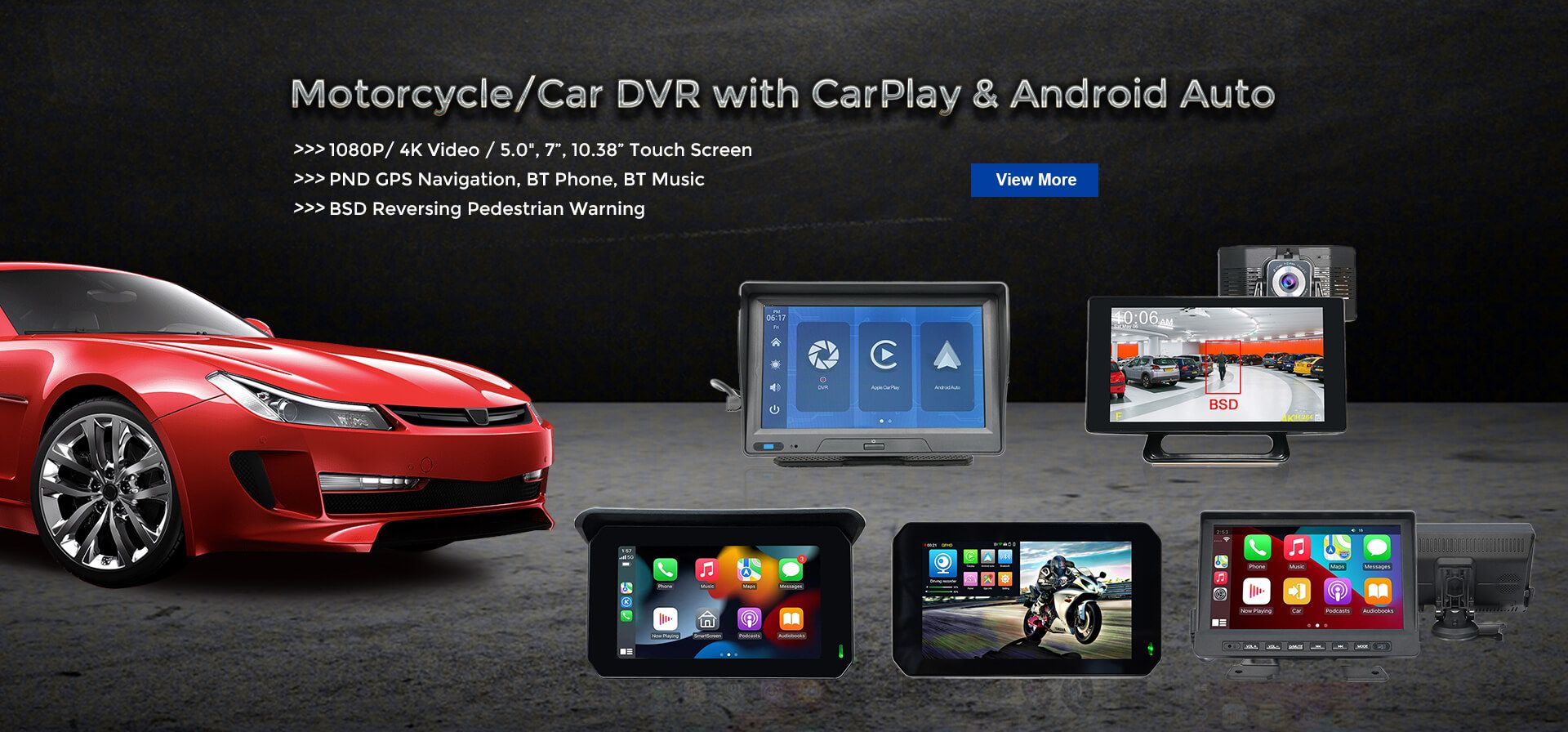 Motorcycle/Car DVR with CarPlay & Android Auto